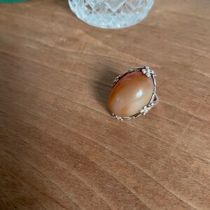 Handcrafted Silver Ring with Amber Brown Agate Stone
